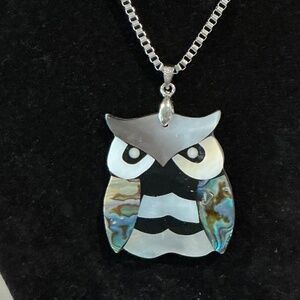 OWL SHELL & STAINLESS STEEL PENDANT W/CHAIN